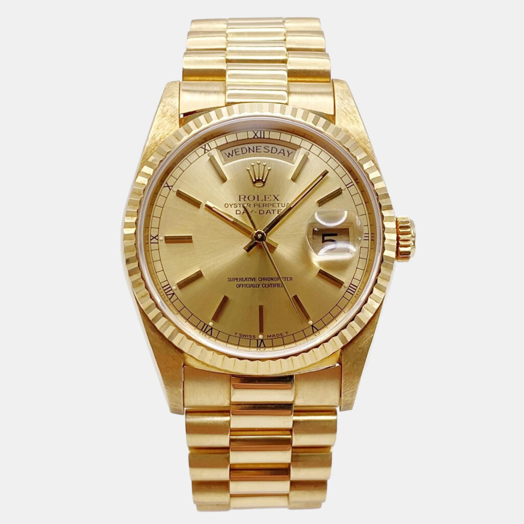 Rolex Day-Date 18238 Automatic Champagne Dial Yellow Gold Men's Wristwatch 36mm