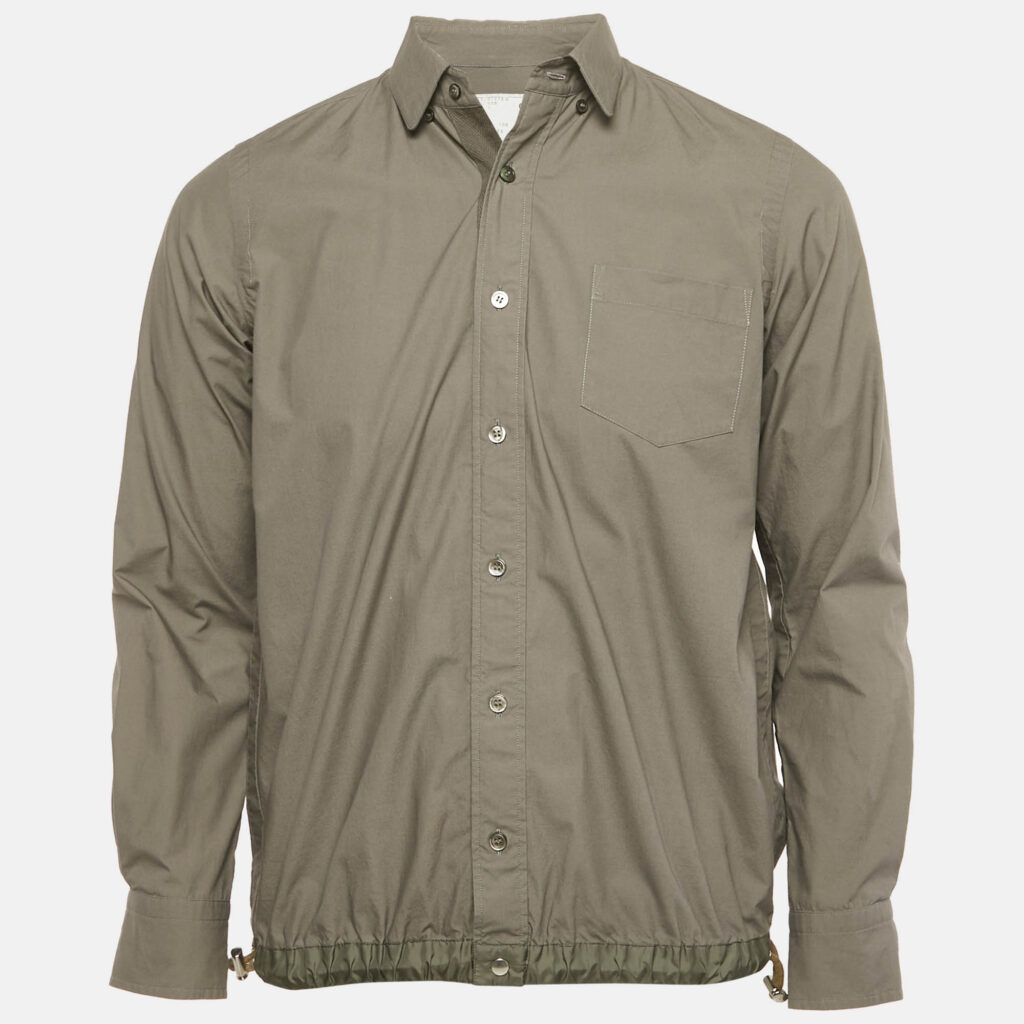 Sacai Grey Cotton Drawstring Hem Shirt M Sacai Grey Cotton Drawstring Hem Shirt M