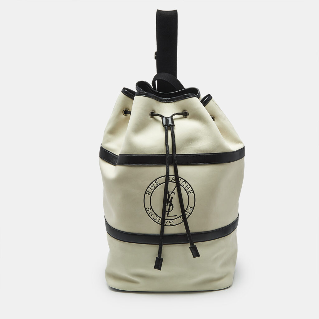 Saint Laurent Cream/Black Nubuck and Leather Rive Gauche Sling Bag Saint Laurent Cream/Black Nubuck and Leather Rive Gauche Sling Bag