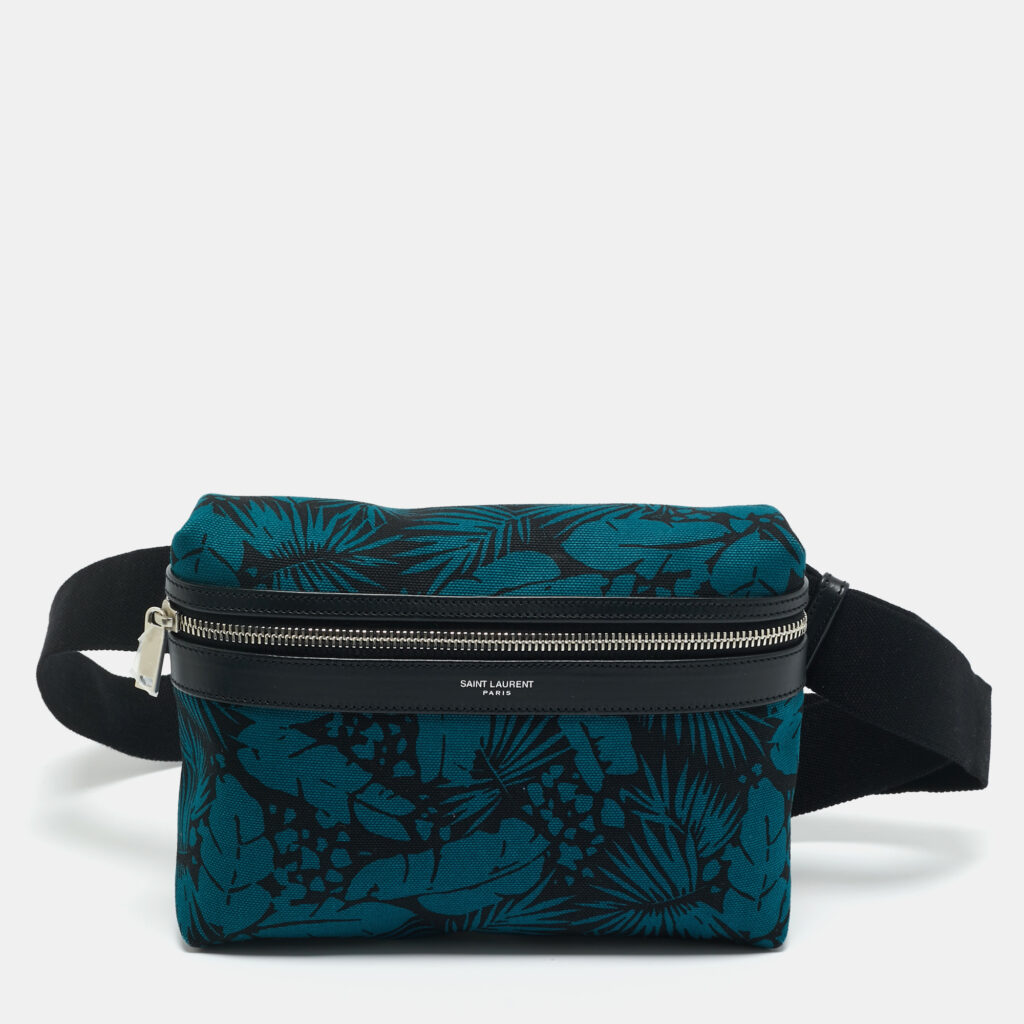 Saint Laurent Teal Green/Black Printed Canvas City Belt Bag Saint Laurent Teal Green/Black Printed Canvas City Belt Bag