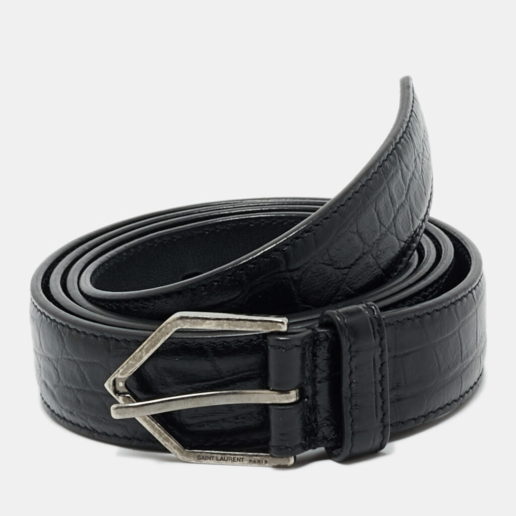 Saint Laurent Black Croc Embossed Leather Buckle Belt 95CM Saint Laurent Black Croc Embossed Leather Buckle Belt 95CM