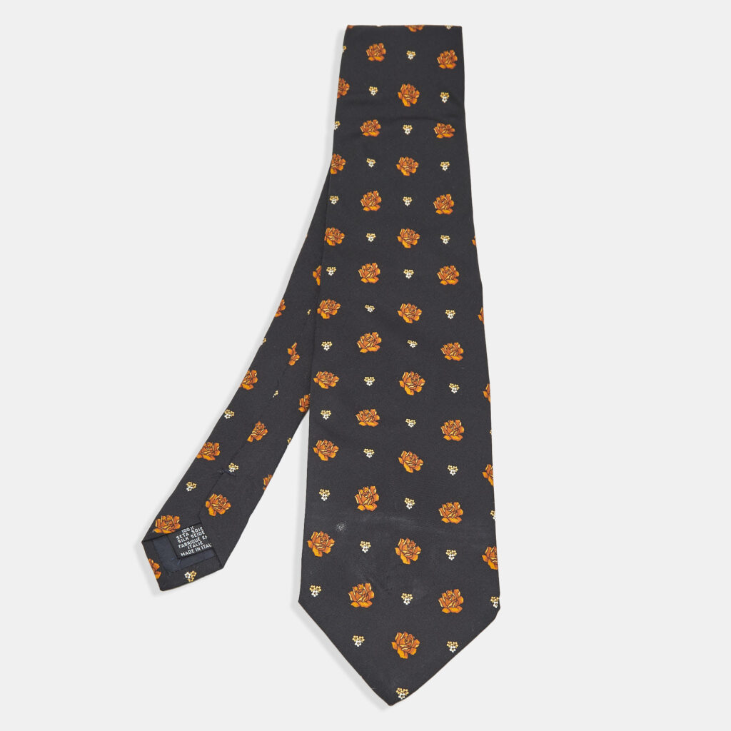 Yves Saint Laurent Black Floral Print Silk Traditional Tie Yves Saint Laurent Black Floral Print Silk Traditional Tie