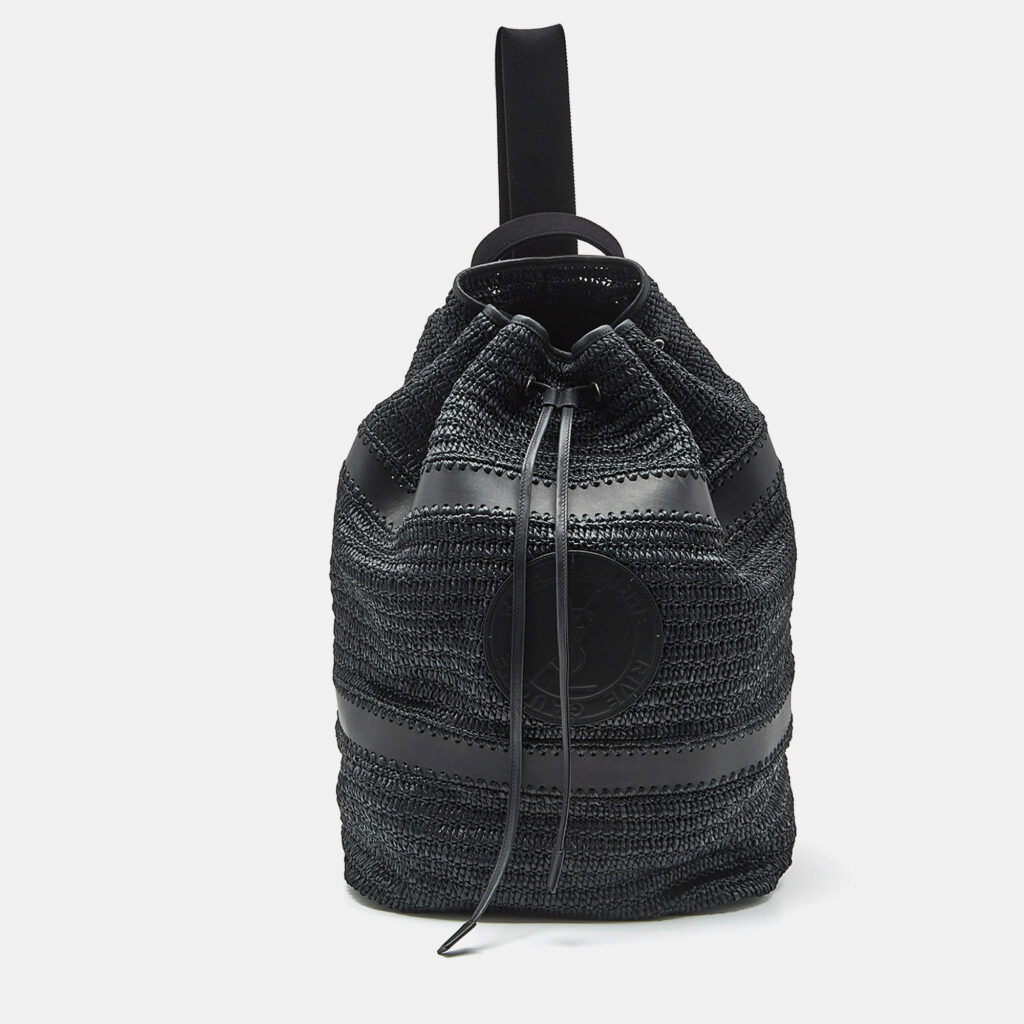 Saint Laurent Black Raffia and Leather Rive Gauche Sling Bag Saint Laurent Black Raffia and Leather Rive Gauche Sling Bag