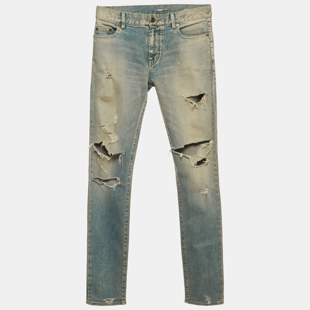 Saint Laurent Paris Faded Blue Distressed Denim Skinny Jeans M (Waist 34")
