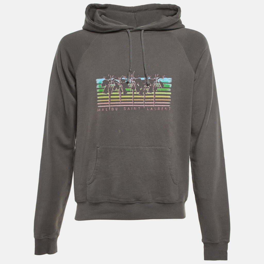 Saint Laurent Paris Grey Malibu Print Cotton Hoodie M Saint Laurent Paris Grey Malibu Print Cotton Hoodie M