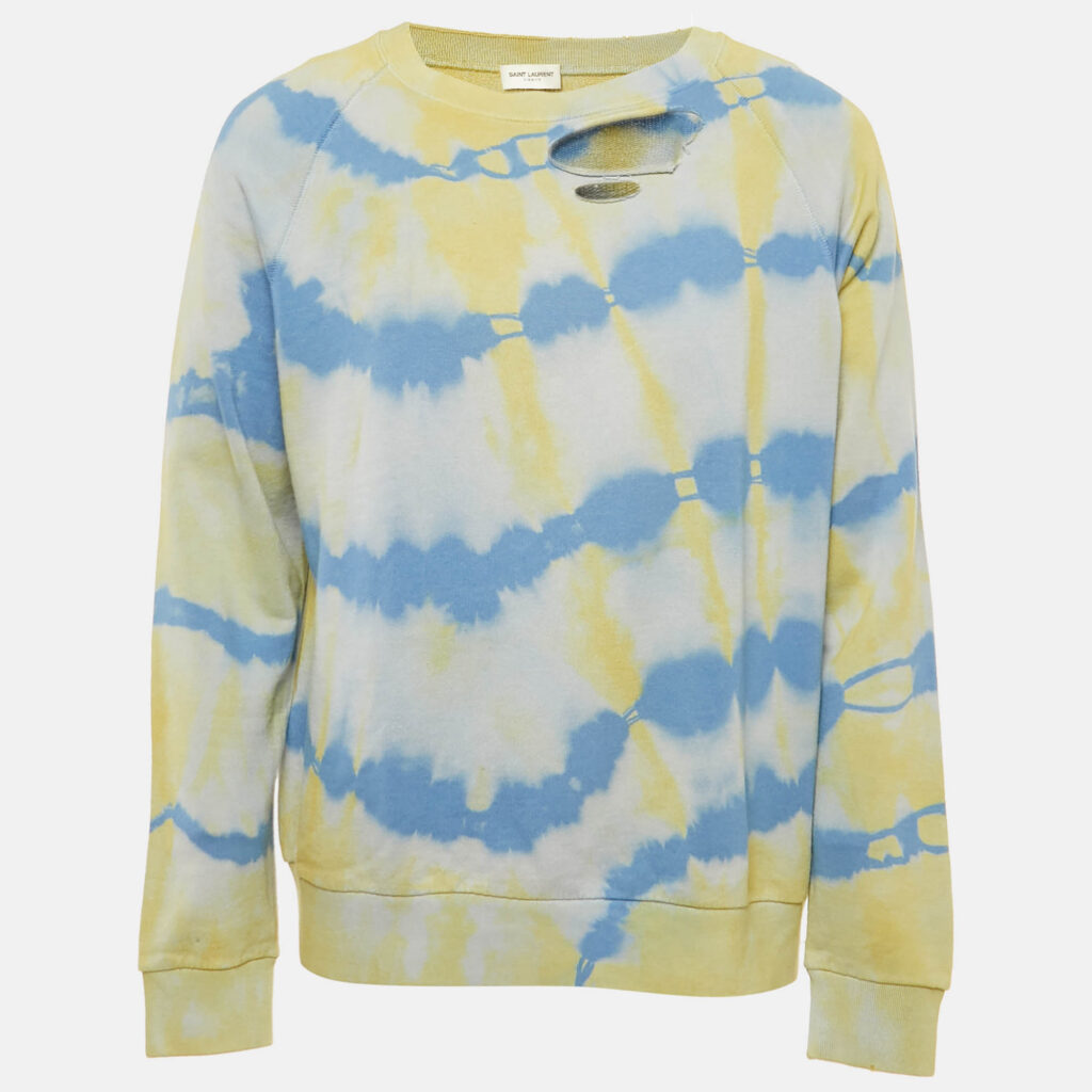Saint Laurent Paris Tie-Dye Cotton Distressed Sweatshirt XL Saint Laurent Paris Tie-Dye Cotton Distressed Sweatshirt XL