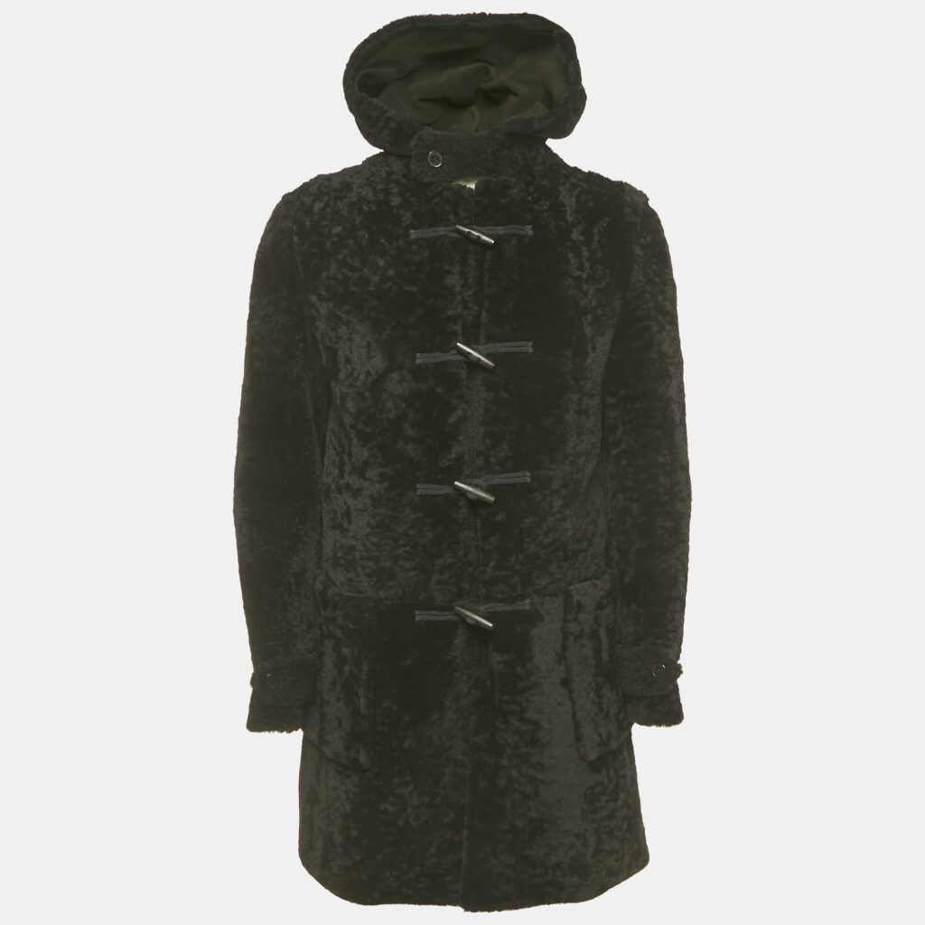 Saint Laurent Paris Black Shearling Hooded Duffle Coat XL Saint Laurent Paris Black Shearling Hooded Duffle Coat XL