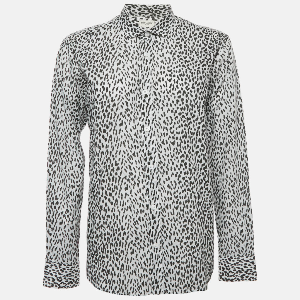 Saint Laurent Paris White Baby Cat Print Cotton Shirt M Saint Laurent Paris White Baby Cat Print Cotton Shirt M