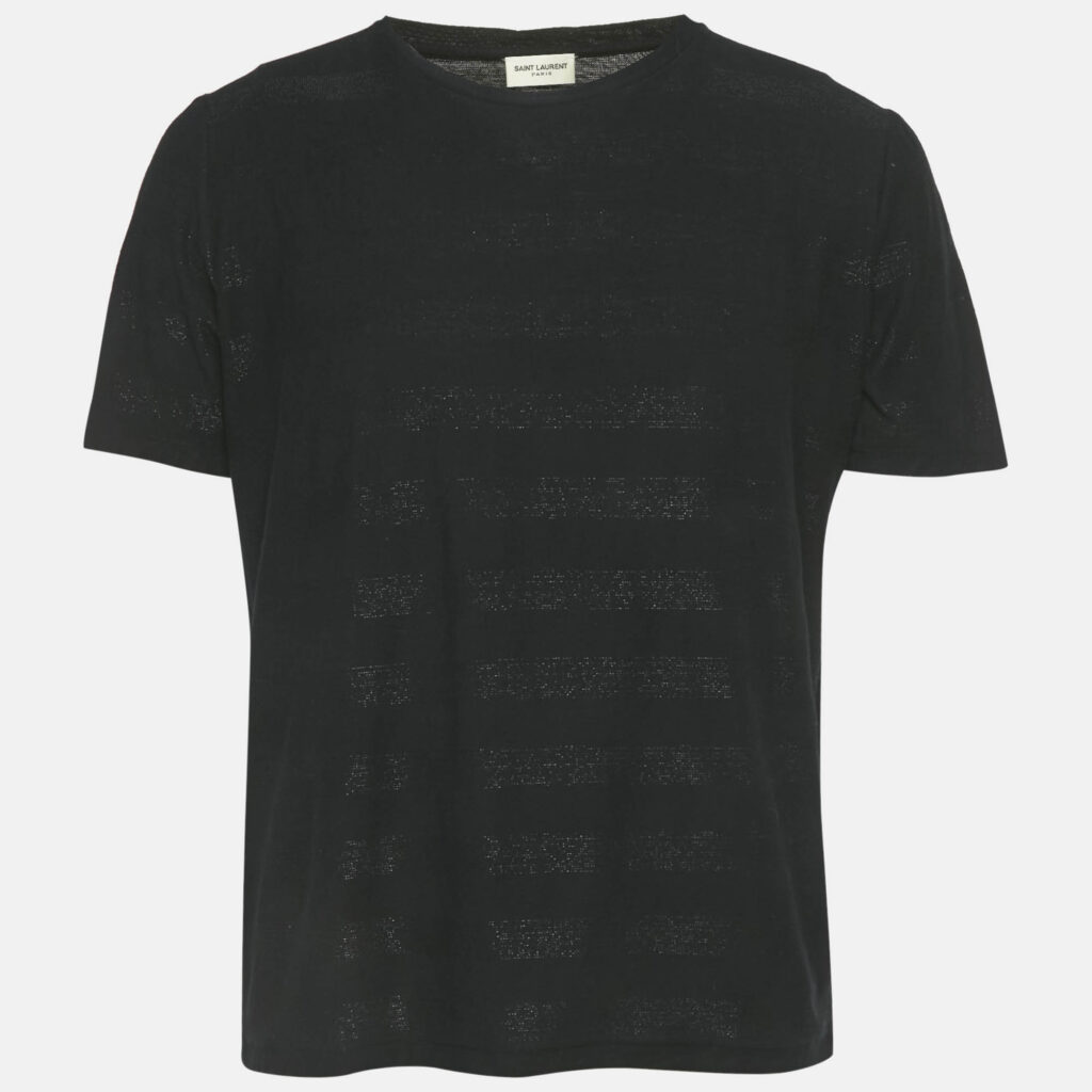Saint Laurent Black Shimmer Stripe Cotton T-Shirt L