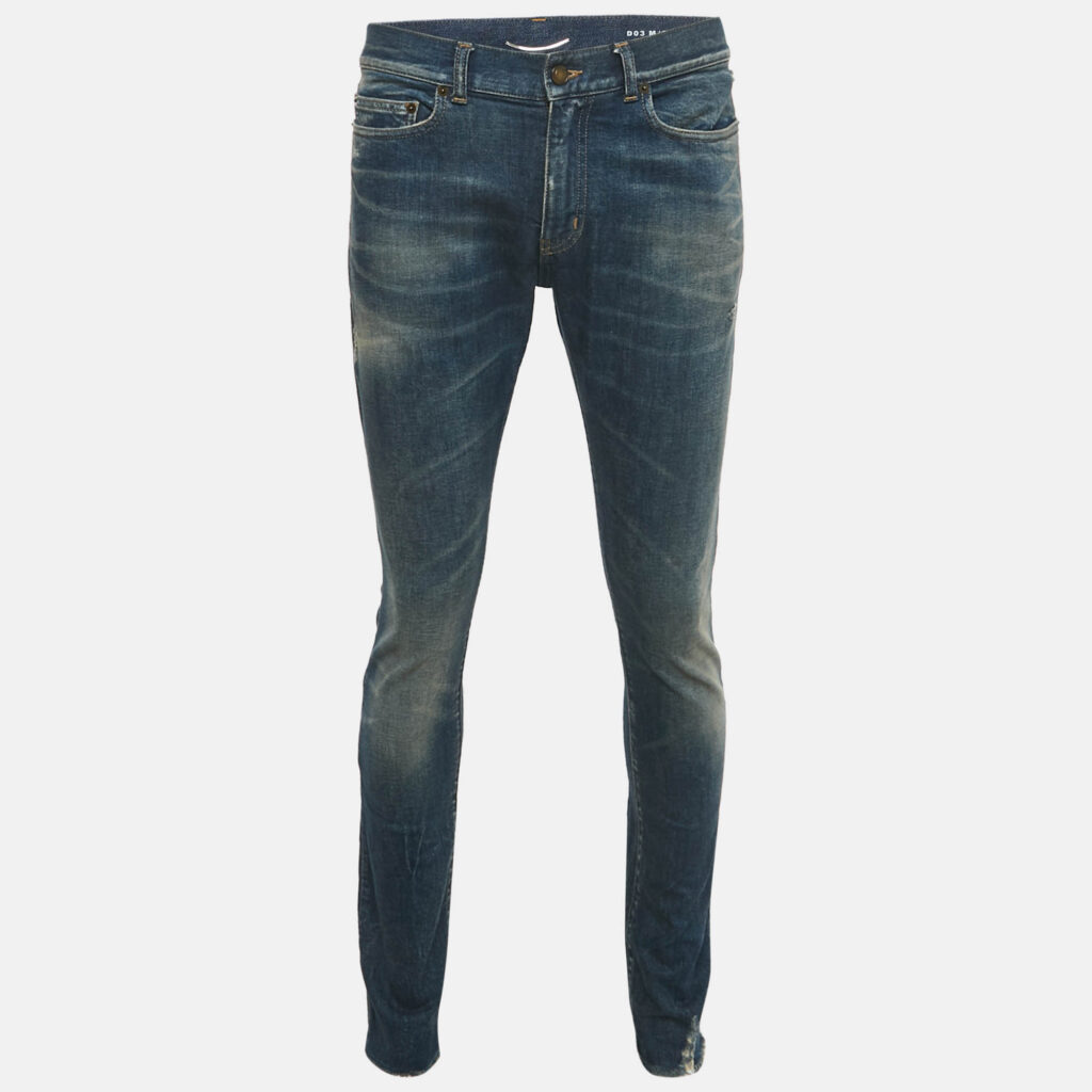 Saint Laurent Paris Blue Distressed Denim Raw Edge Detail Jeans M Waist 32" Saint Laurent Paris Blue Distressed Denim Raw Edge Detail Jeans M Waist 32"