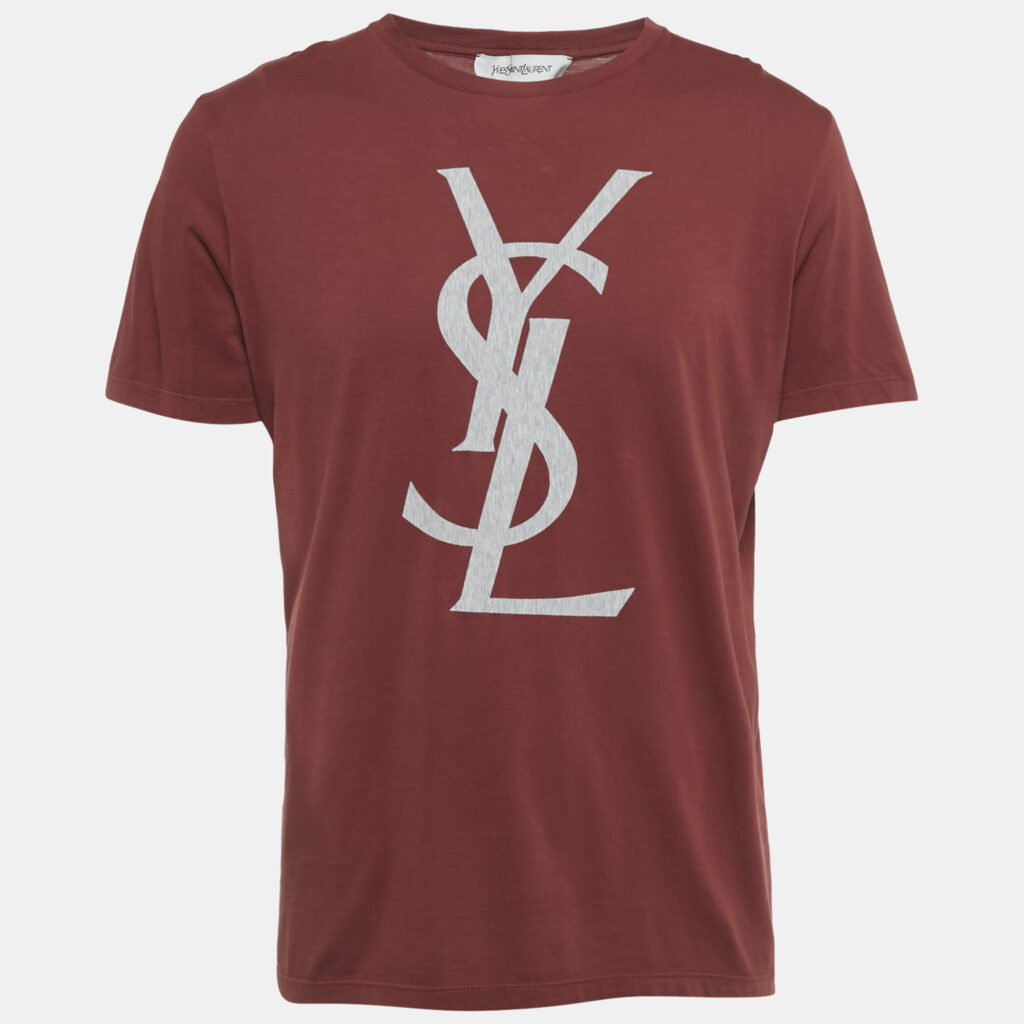 Saint Laurent Paris Dark Red Logo Patch Cotton T-Shirt XXL Saint Laurent Paris Dark Red Logo Patch Cotton T-Shirt XXL