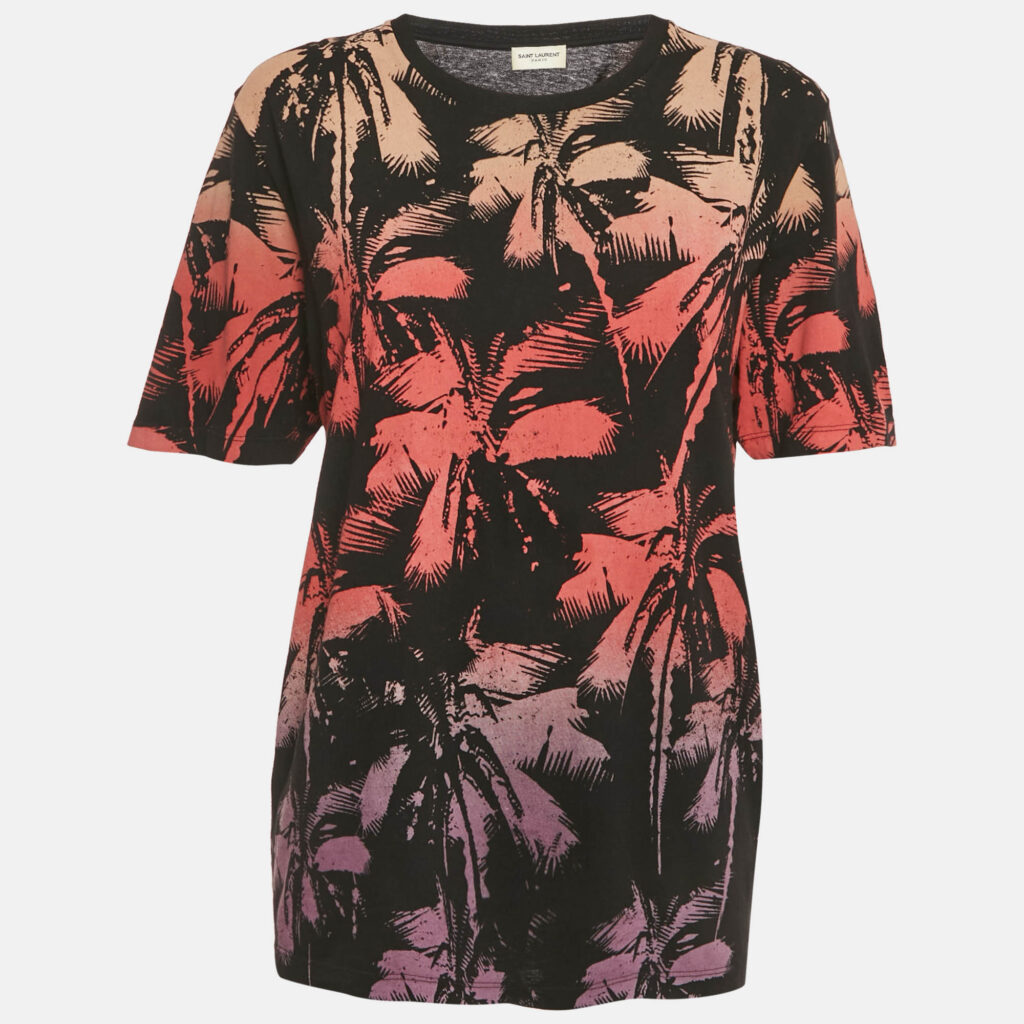 Saint Laurent Paris Black Palm Print Cotton T-Shirt XS Saint Laurent Paris Black Palm Print Cotton T-Shirt XS
