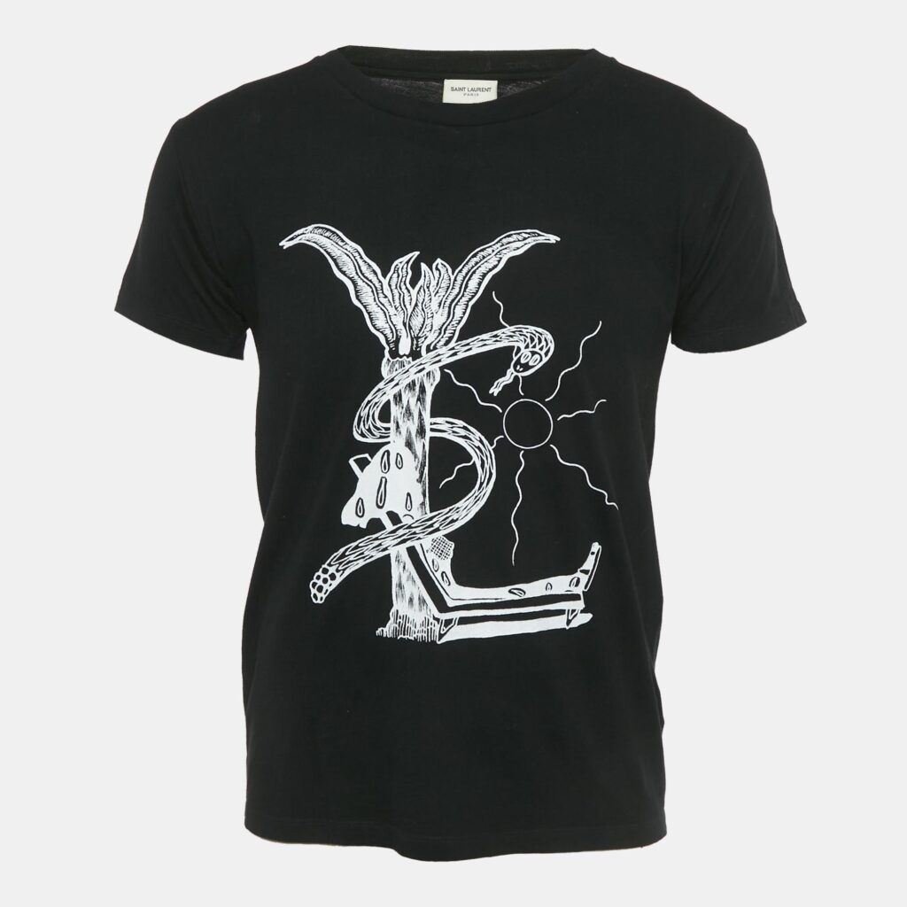 Saint Laurent Black Printed Jersey Crewneck T-Shirt XS Saint Laurent Black Printed Jersey Crewneck T-Shirt XS