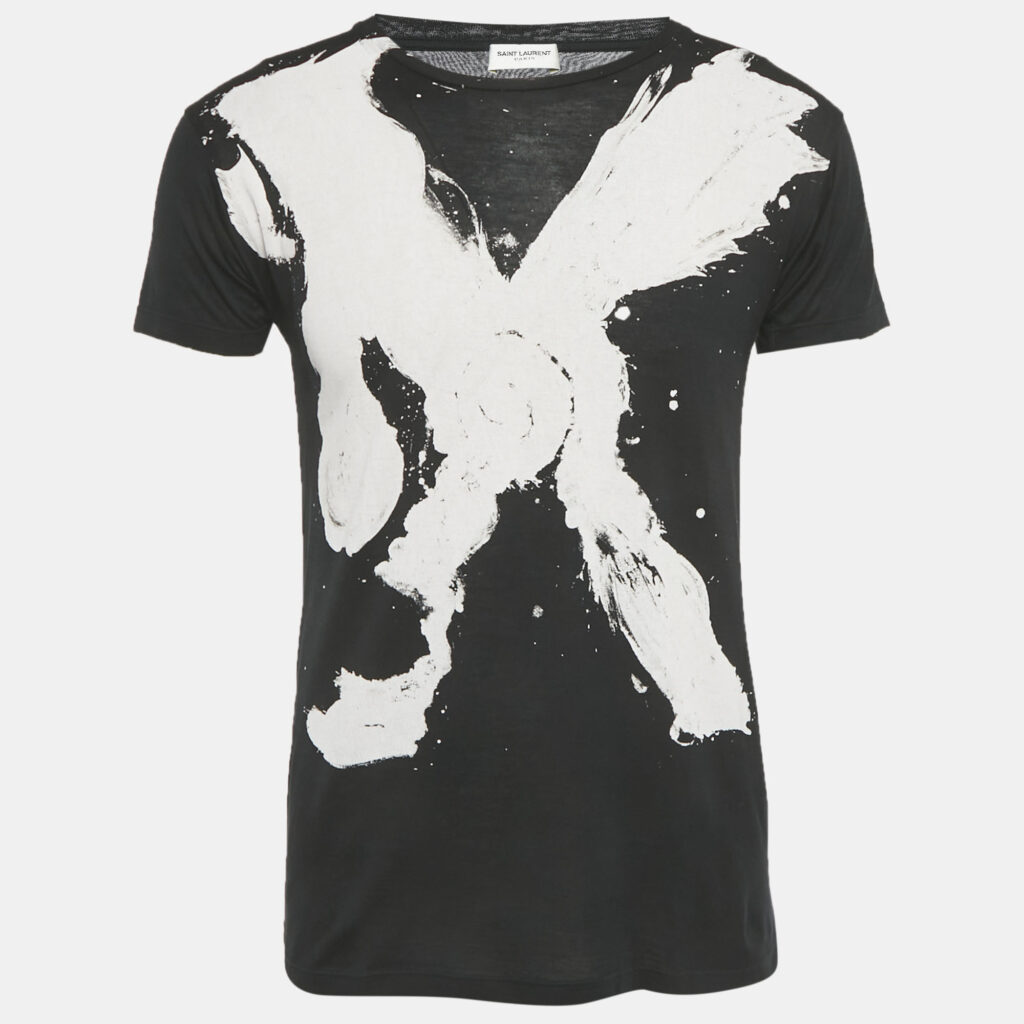Saint Laurent Paris Black Printed Cotton Crewneck T-Shirt XS Saint Laurent Paris Black Printed Cotton Crewneck T-Shirt XS