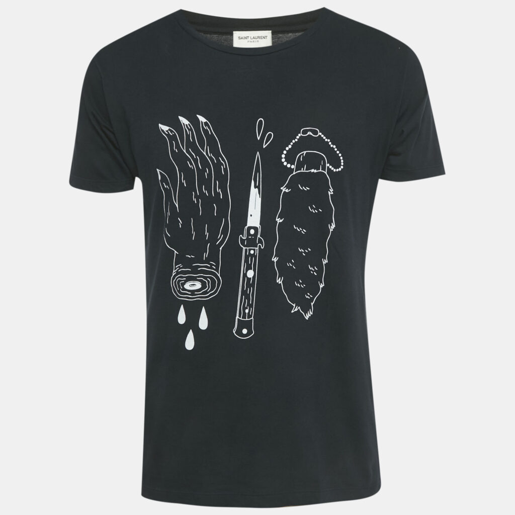 luxury-men-saint-laurent-paris-used-clothes-p1228704-002.jpg Saint Laurent Paris Black Printed Cotton T-Shirt S
