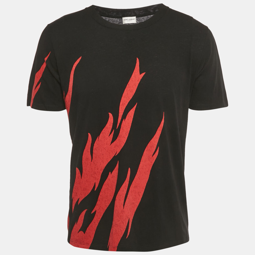 Saint Laurent Paris Black Flame Print Cotton T-Shirt S Saint Laurent Paris Black Flame Print Cotton T-Shirt S