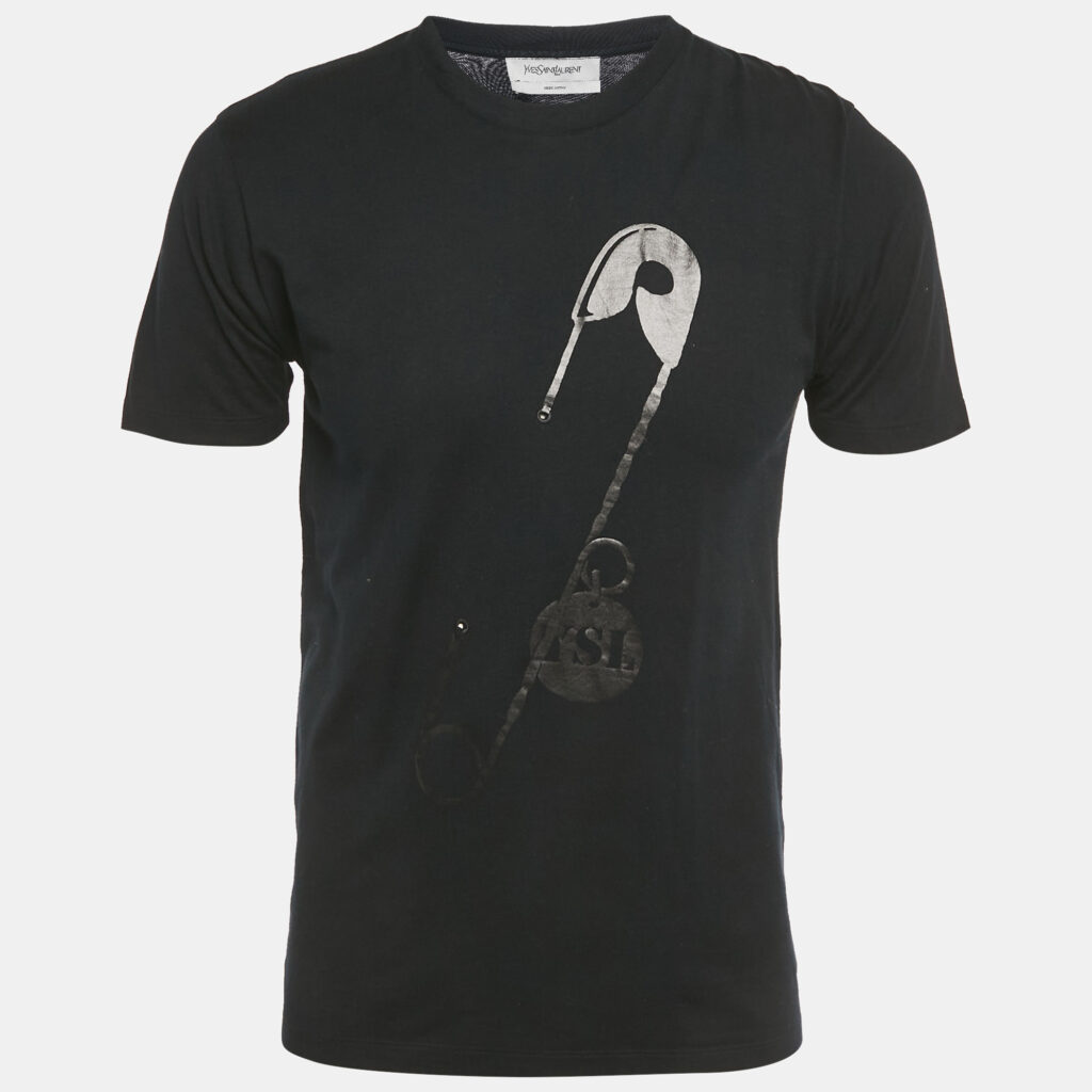 luxury-men-saint-laurent-paris-used-clothes-p1228749-004-1.jpg Saint Laurent Paris Black Paper Clip Print Cotton T-Shirt S