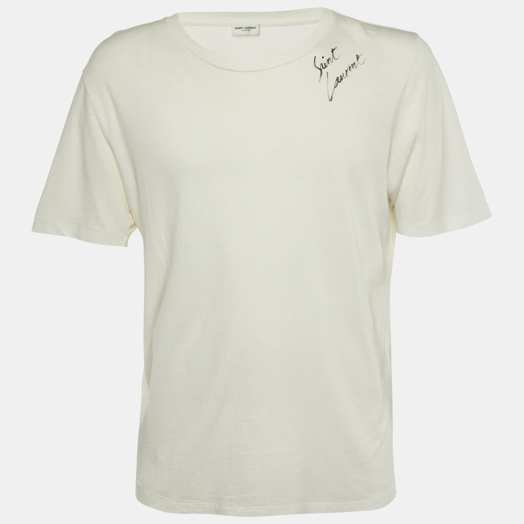 Saint Laurent Paris White Signature Script Cotton Crew Neck T-Shirt M Saint Laurent Paris White Signature Script Cotton Crew Neck T-Shirt M