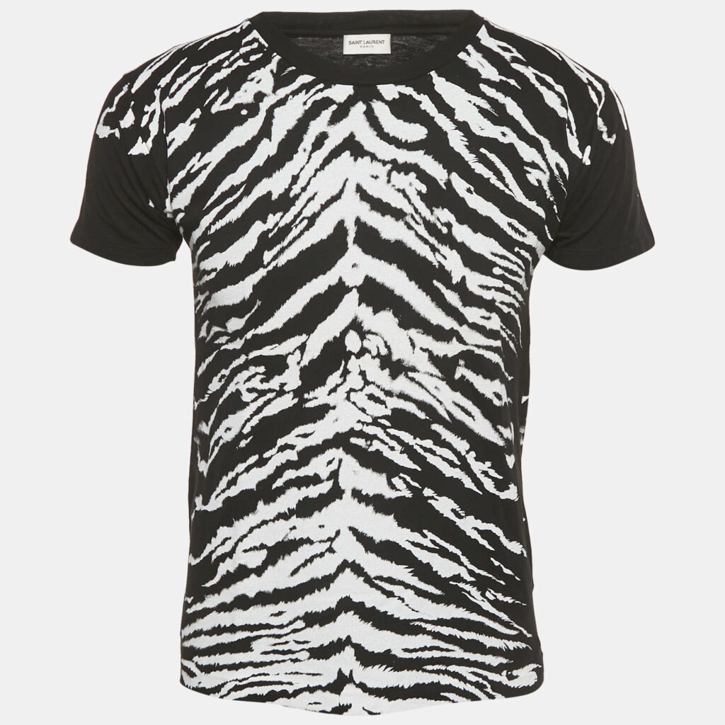 Saint Laurent Black Animal Print Jersey T-Shirt XS Saint Laurent Black Animal Print Jersey T-Shirt XS