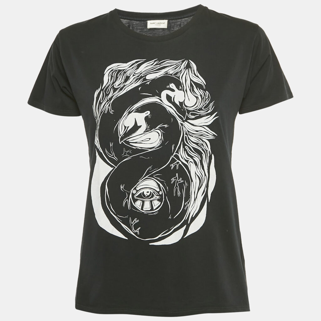 Saint Laurent X Grimmes Black Printed Cotton T-Shirt XS Saint Laurent X Grimmes Black Printed Cotton T-Shirt XS