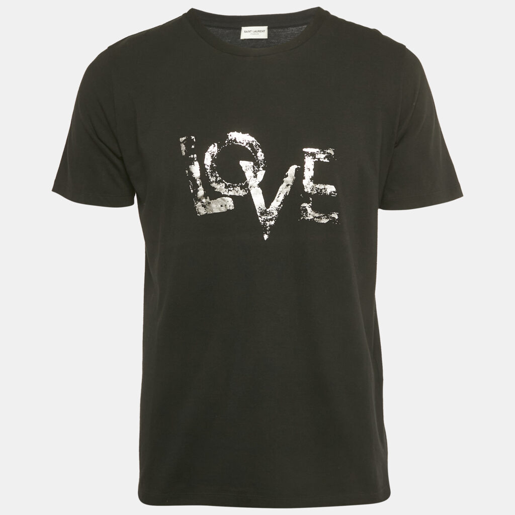 Saint Laurent Black Foil Love Print Jersey T-Shirt XS Saint Laurent Black Foil Love Print Jersey T-Shirt XS
