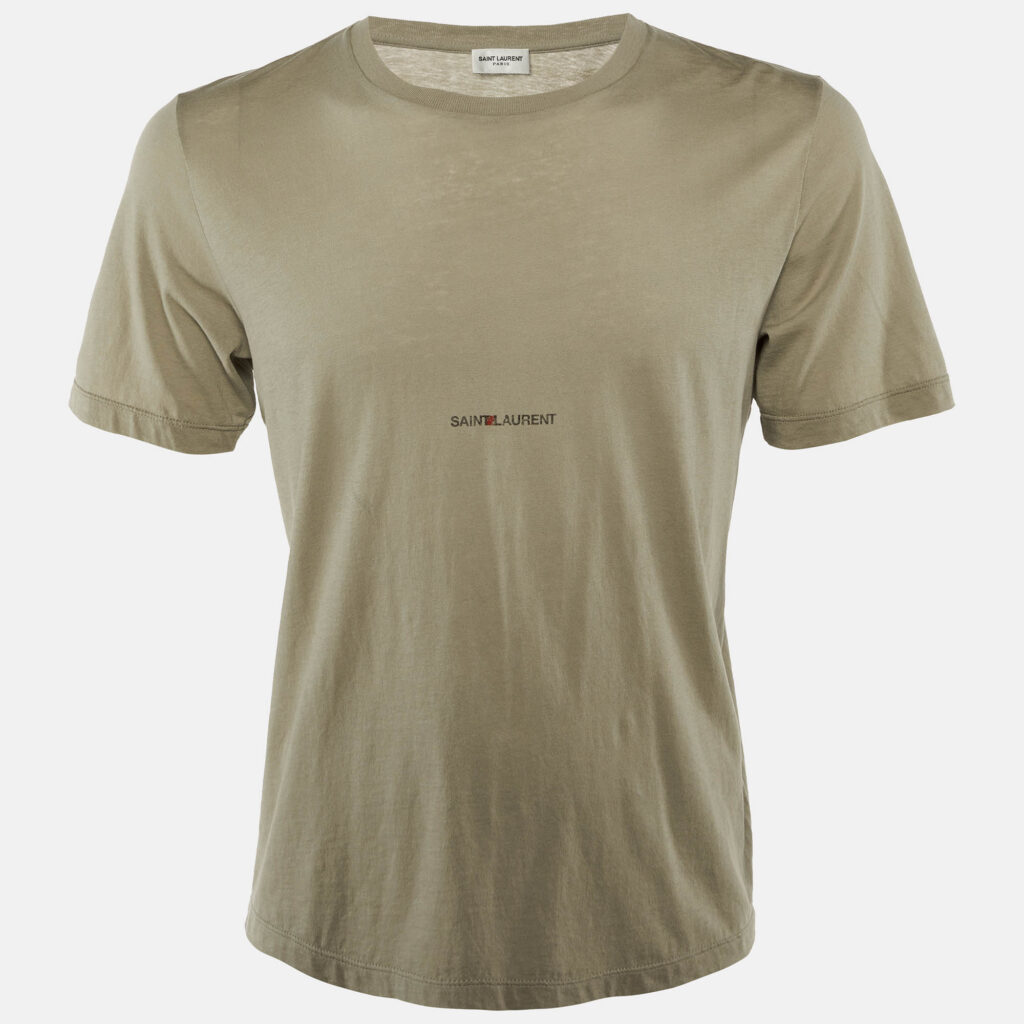 Saint Laurent Paris Olive Green Logo Printed Cotton Crew Neck T-Shirt S Saint Laurent Paris Olive Green Logo Printed Cotton Crew Neck T-Shirt S