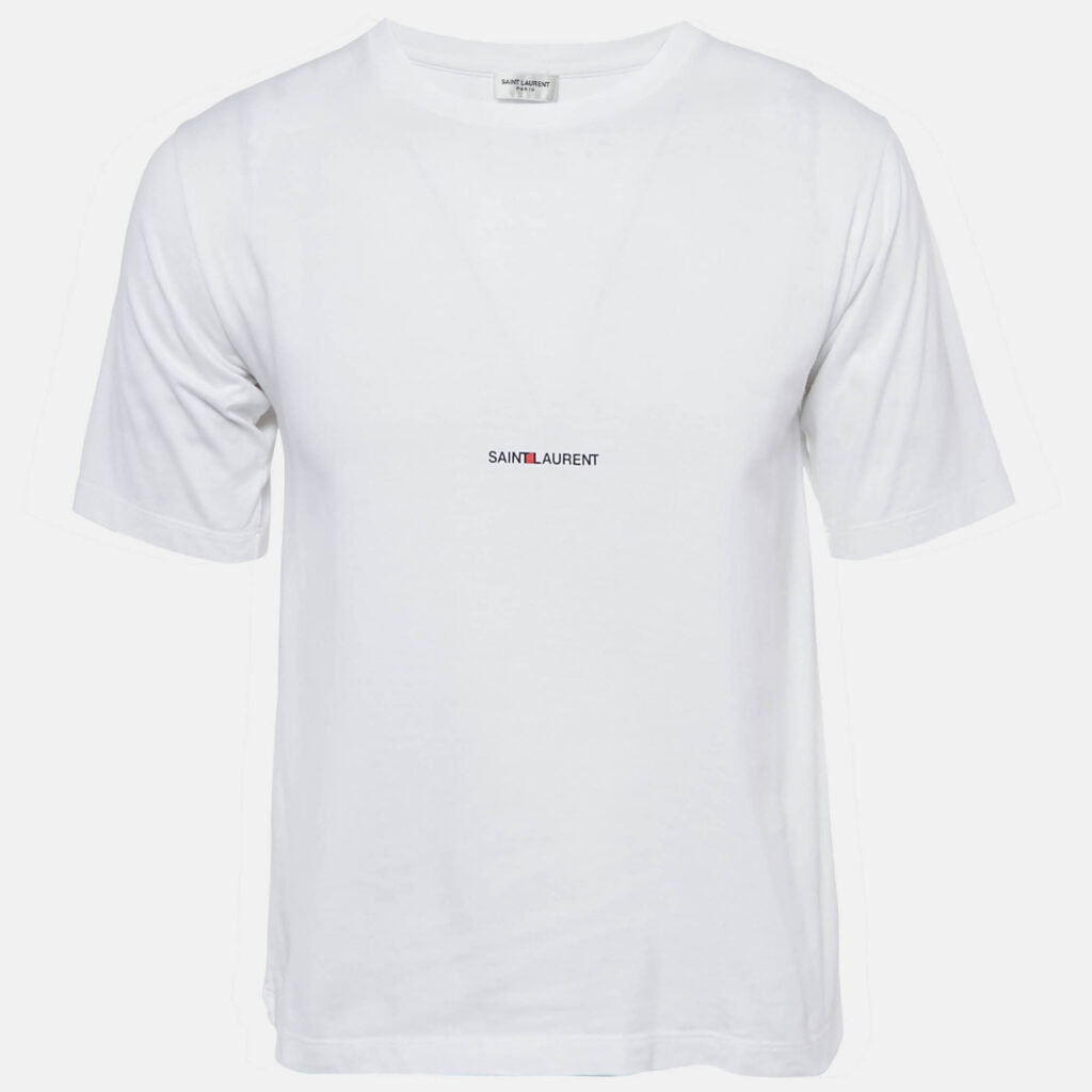 Saint Laurent White Logo Print Half Sleeve T-Shirt S Saint Laurent White Logo Print Half Sleeve T-Shirt S