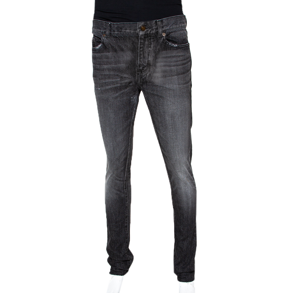 Saint Laurent Paris Charcoal Grey Medium Wash Denim Raw Edge Jeans M Saint Laurent Paris Charcoal Grey Medium Wash Denim Raw Edge Jeans M