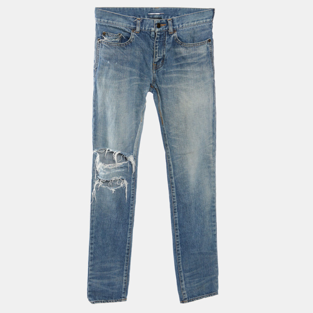 luxury-men-saint-laurent-paris-used-clothes-p958281-001-1.jpg Saint Laurent Paris Blue Denim Distressed Skinny Jeans S/Waist 31"