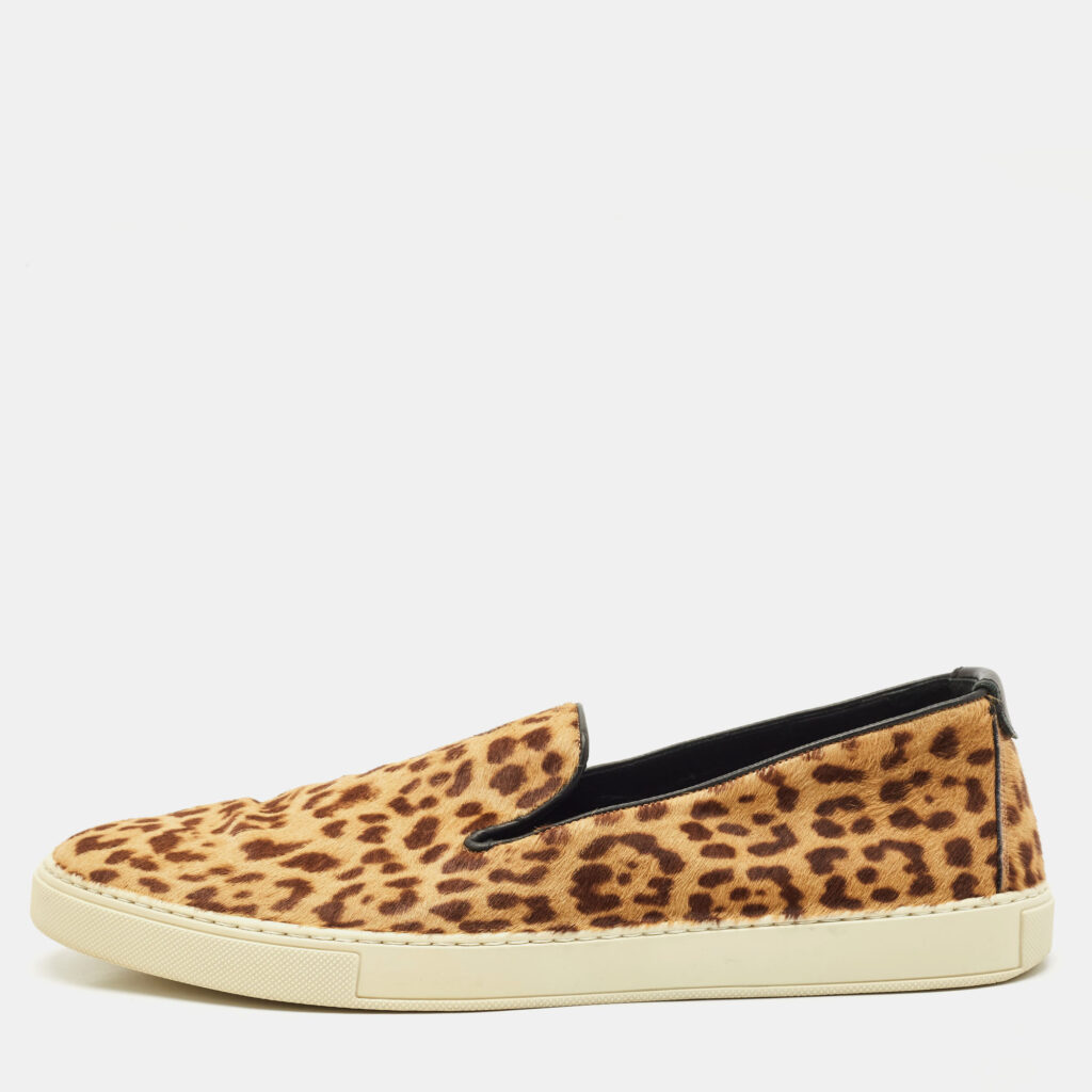 Saint Laurent Brown/Black Calf Hair and Leather Slip On Sneakers Size 44 Saint Laurent Brown/Black Calf Hair and Leather Slip On Sneakers Size 44