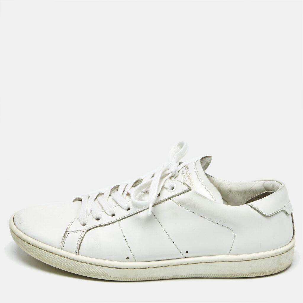 Saint Laurent White Leather Lace Up Sneakers Size 40