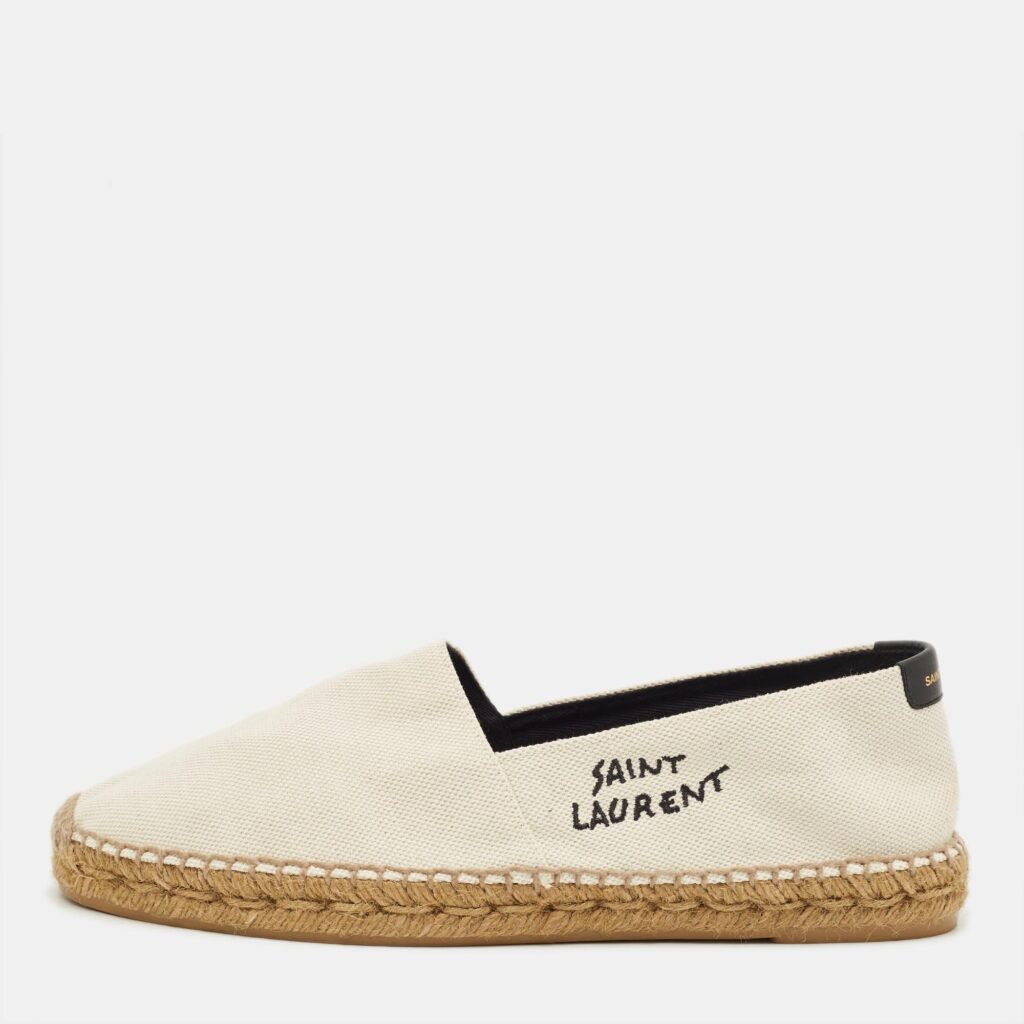 Saint Laurent Cream Canvas Logo Embroidered Espadrille Flats Size 42 Saint Laurent Cream Canvas Logo Embroidered Espadrille Flats Size 42