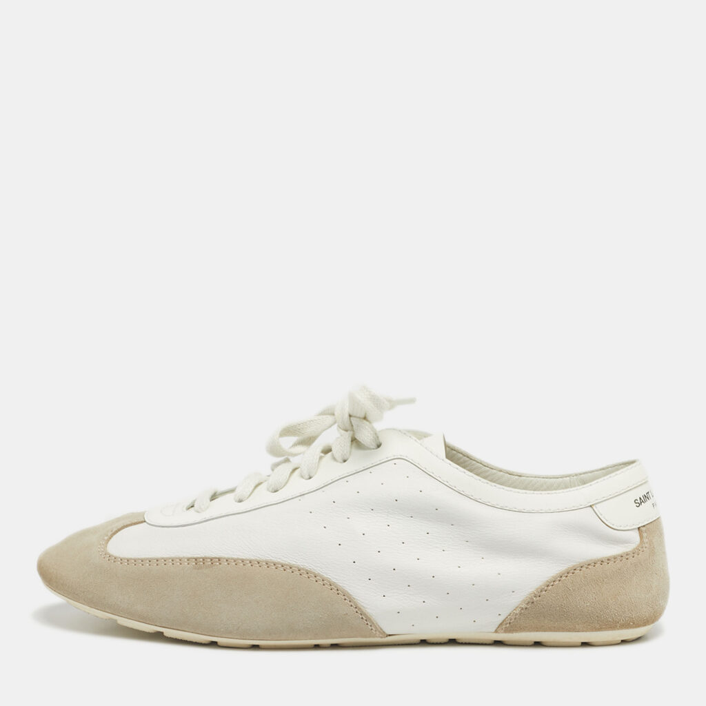 Saint Laurent White Leather and Suede Lou Lace Up Sneakers Size 43