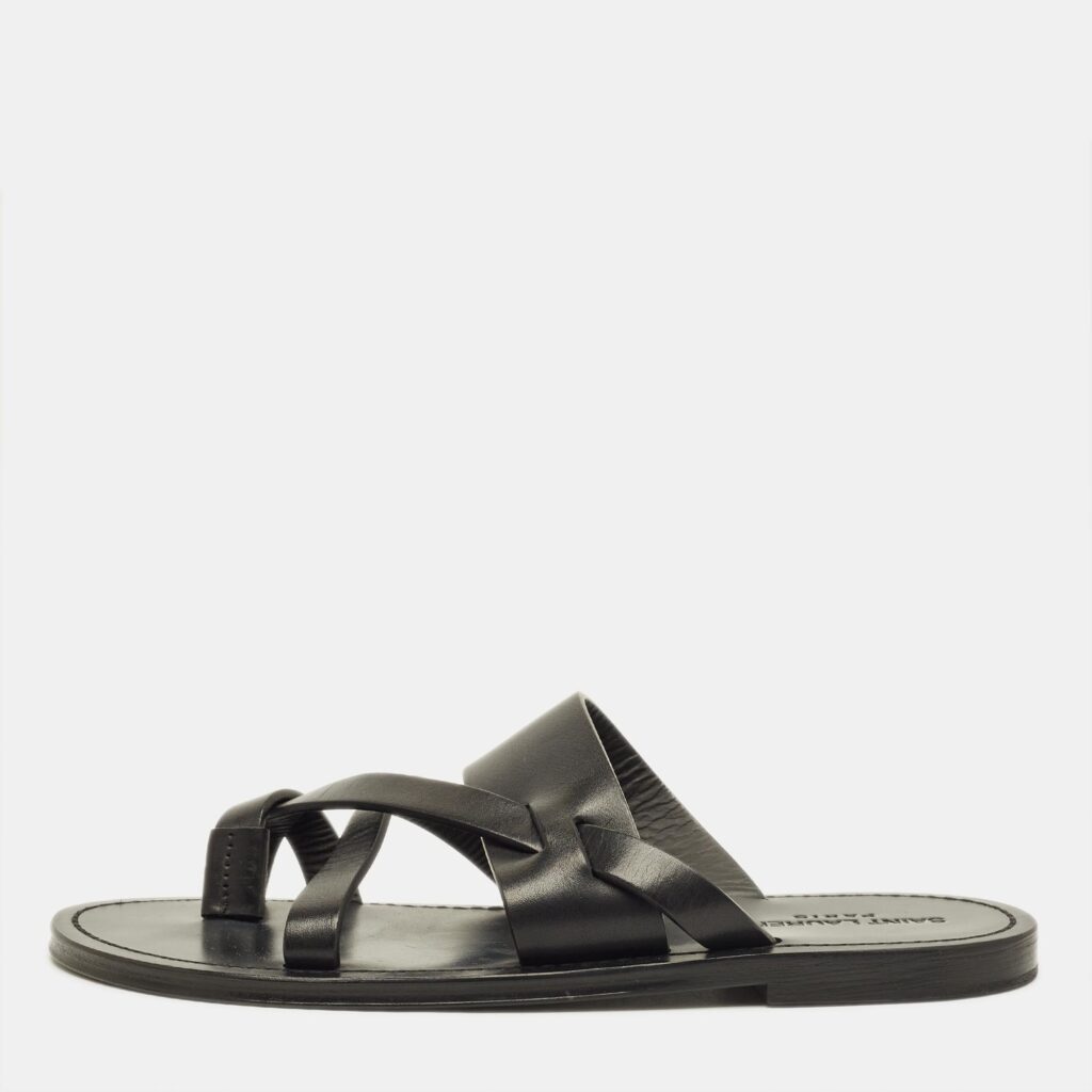 Saint Laurent Black Leather Culver Flat Slide Size 41.5 Saint Laurent Black Leather Culver Flat Slide Size 41.5