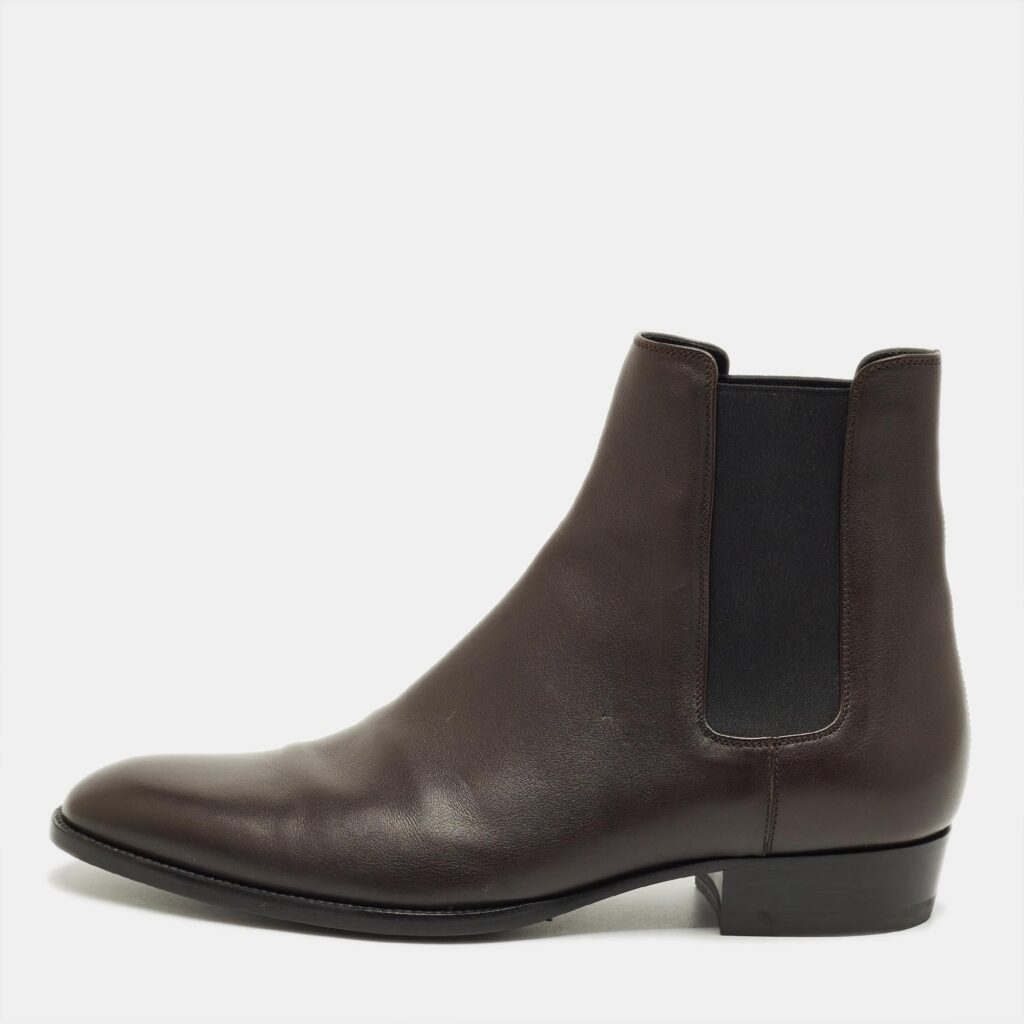 luxury-men-saint-laurent-paris-used-shoes-p1242735-001.jpg Saint Laurent Brown Leather Wyatt Chelsea Boots Size 42