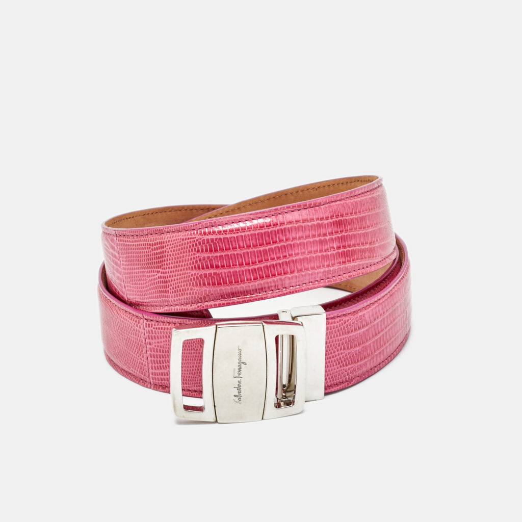 Salvatore Ferragamo Pink Lizard Leather Adjustable Buckle Belt 105CM Salvatore Ferragamo Pink Lizard Leather Adjustable Buckle Belt 105CM