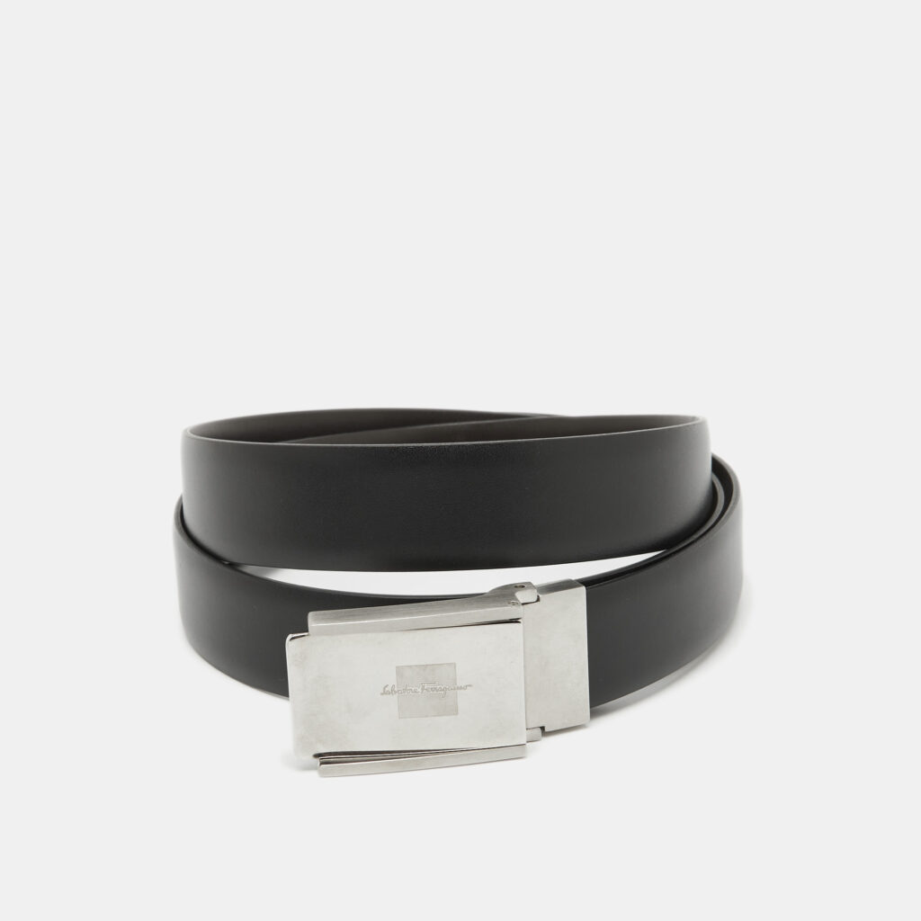 Salvatore Ferragamo Black/Dark Brown Leather Cut to Size Buckle Belt Salvatore Ferragamo Black/Dark Brown Leather Cut to Size Buckle Belt