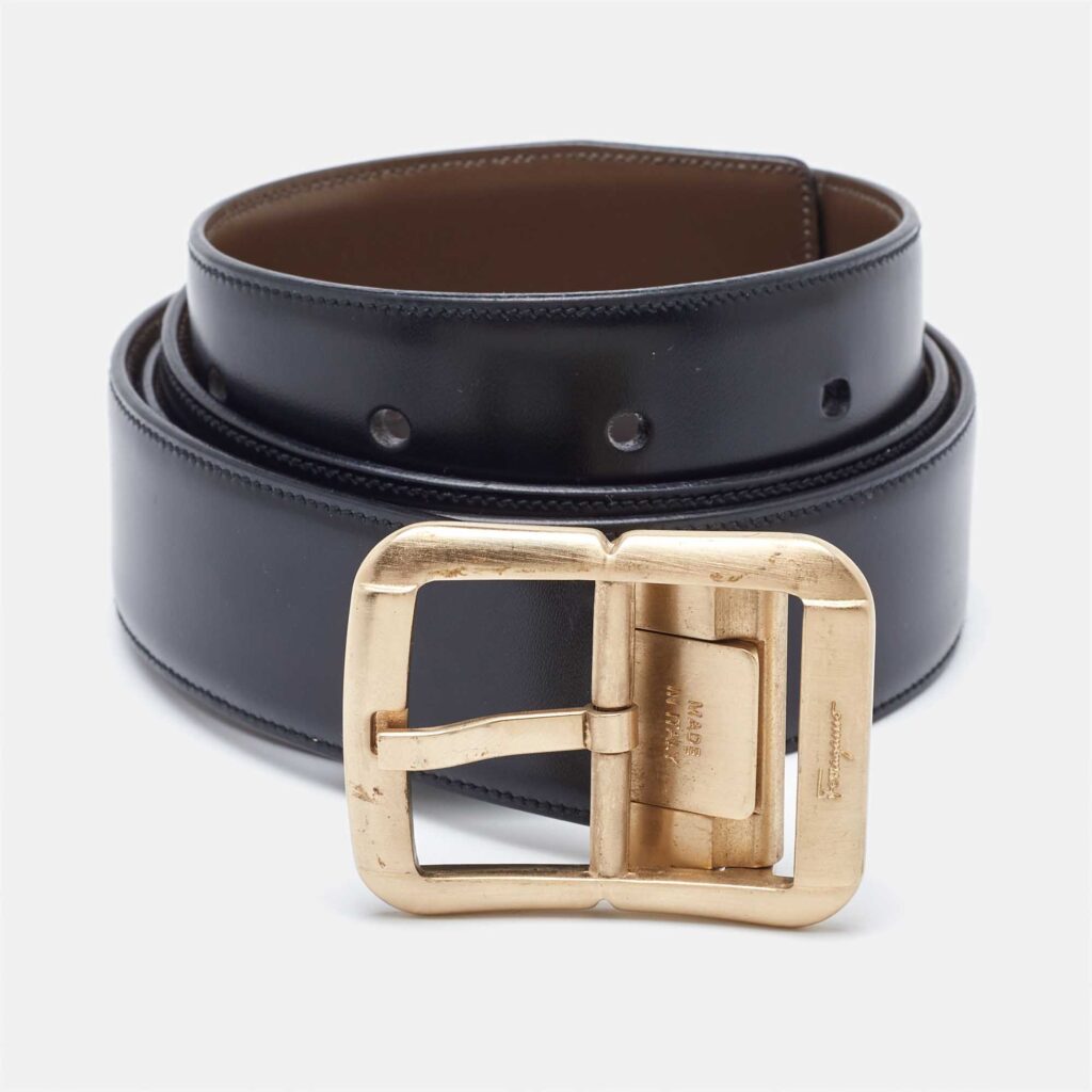 Salvatore Ferragamo Black/Tan Leather Cut to Size Reversible Buckle Belt Salvatore Ferragamo Black/Tan Leather Cut to Size Reversible Buckle Belt