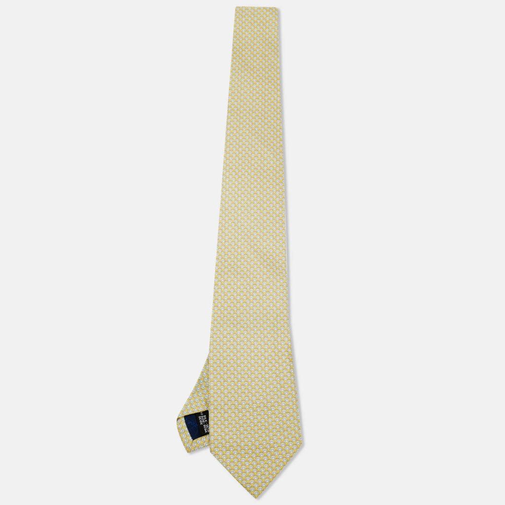 Salvatore Ferragamo Yellow Print Motif Silk Tie Salvatore Ferragamo Yellow Print Motif Silk Tie