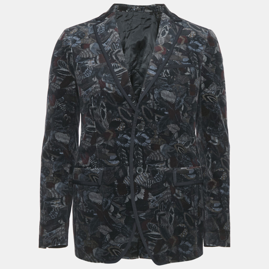 luxury-men-salvatore-ferragamo-used-clothes-p1145382-004-1.jpg Salvatore Ferragamo Multicolor Feather Print Velvet Blazer S