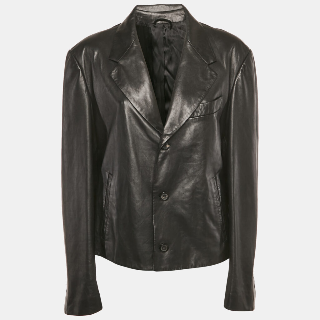 Salvatore Ferragamo Black Leather Slim-Cut Single Breasted Blazer XL Salvatore Ferragamo Black Leather Slim-Cut Single Breasted Blazer XL