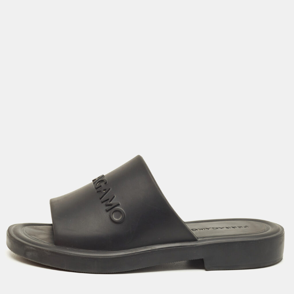 Salvatore Ferragamo Black Rubber Giuneva Slide Sandals Size 42 Salvatore Ferragamo Black Rubber Giuneva Slide Sandals Size 42