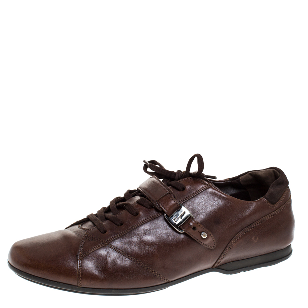 Salvatore Ferragamo Brown Leather Low Top Sneakers Size 45.5 Salvatore Ferragamo Brown Leather Low Top Sneakers Size 45.5