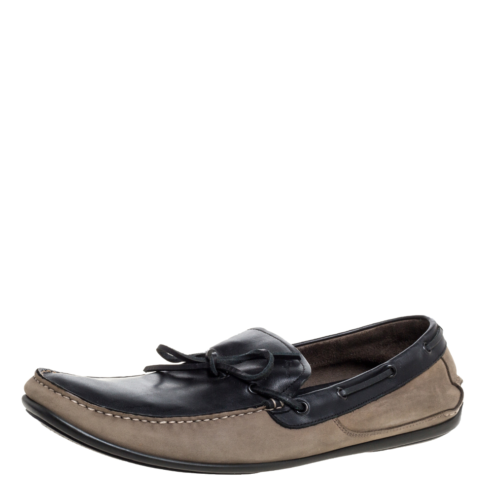 Salvatore Ferragamo Brown/Grey Nubuck Leather Bow Slip On Loafers Size 46 Salvatore Ferragamo Brown/Grey Nubuck Leather Bow Slip On Loafers Size 46