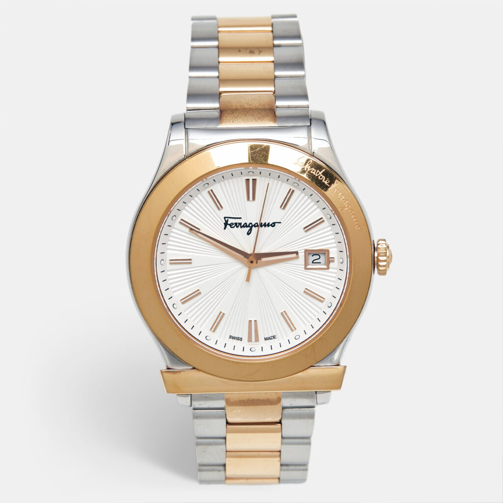 Salvatore Ferragamo 1898 Series FF3070014 Silver White Dial Two-Tone Stainless Steel Men's Wristwatch 40 mm