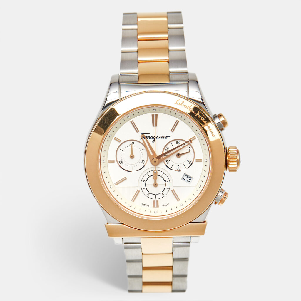 Salvatore Ferragamo 1898 Series F78LCQ9501 White Dial Two-Tone Stainless Steel Men's Wristwatch 42 mm