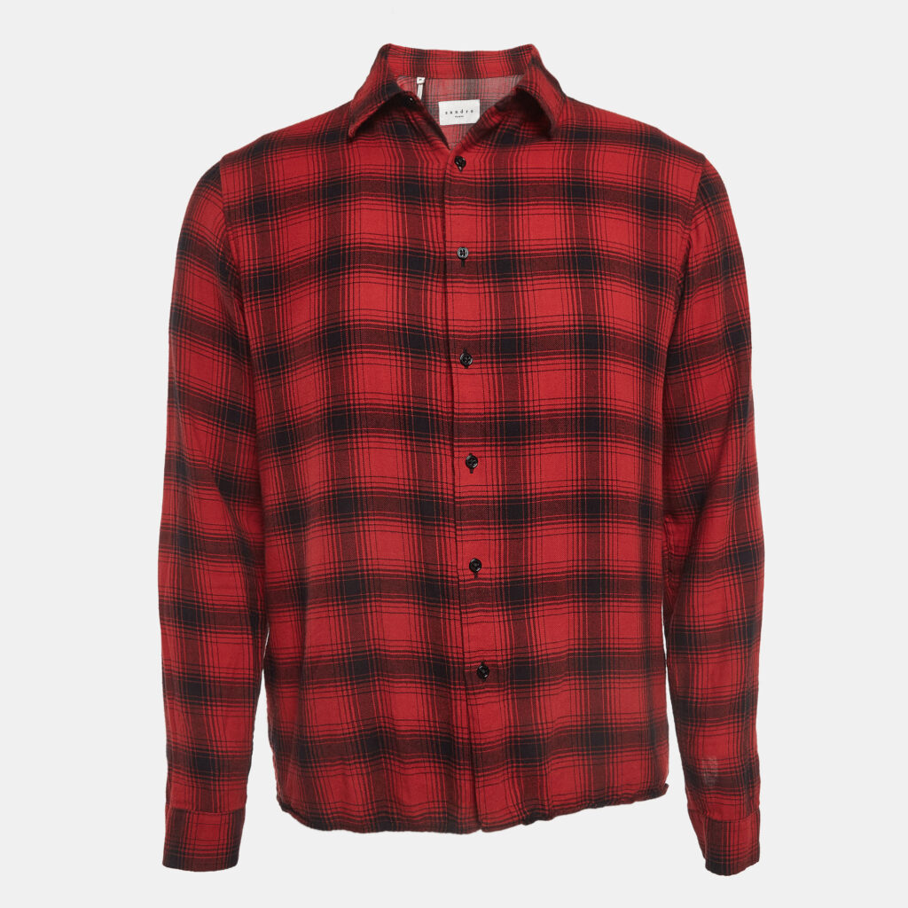 Sandro Red Plaid Cotton Long Sleeve Shirt M Sandro Red Plaid Cotton Long Sleeve Shirt M