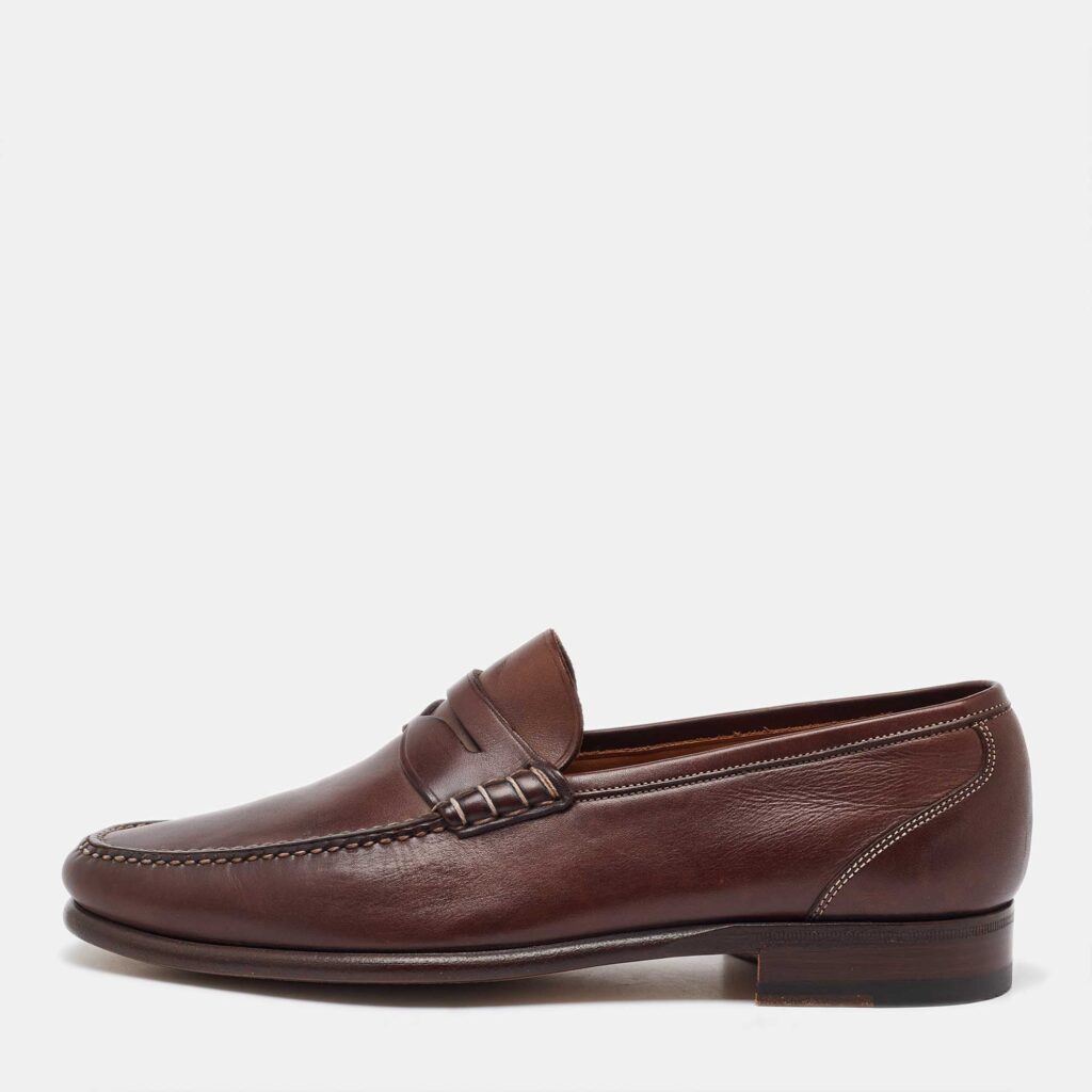 Santoni Dark Brown Leather Slip On Loafers Size 40.5 Santoni Dark Brown Leather Slip On Loafers Size 40.5