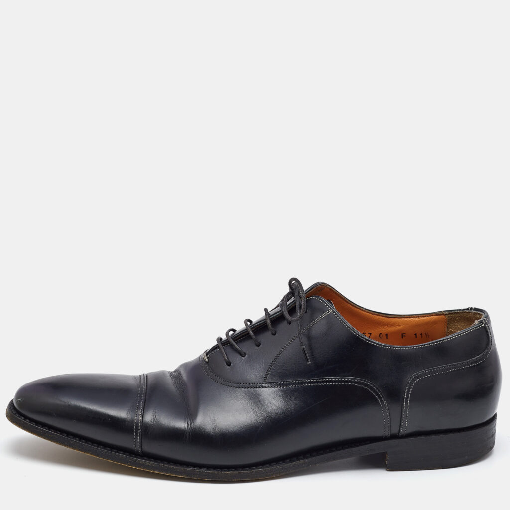 Santoni Black Leather Lace Up Oxfords Size 45.5 Santoni Black Leather Lace Up Oxfords Size 45.5