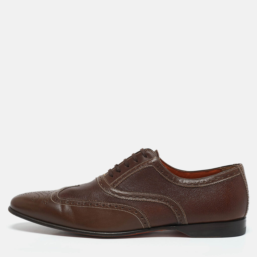 Santoni Brown Leather Brogues Lace Up Oxford Size 42.5